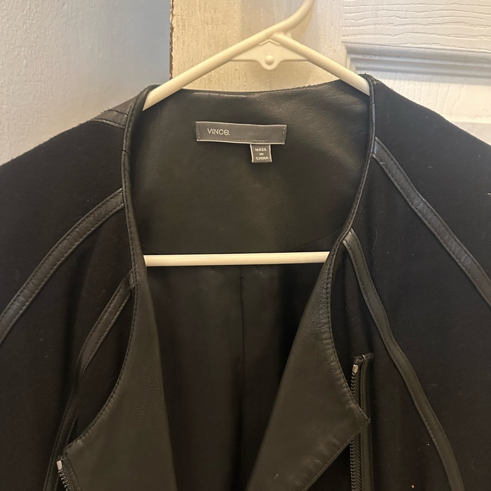 Vince Black Leather Jacket with Gray Accents - Picture 3 of 3